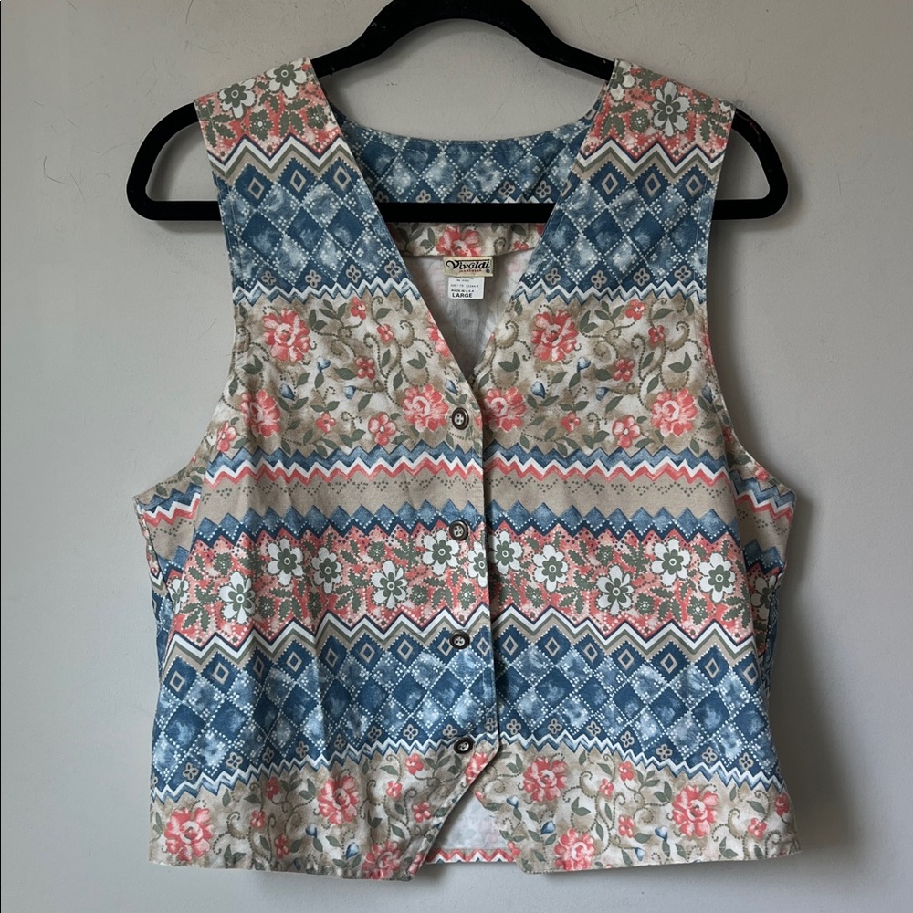 Vintage Vivaldi Jeanswear Cottagecore Floral Patchwork Vest Large Boho Prairie♠️
